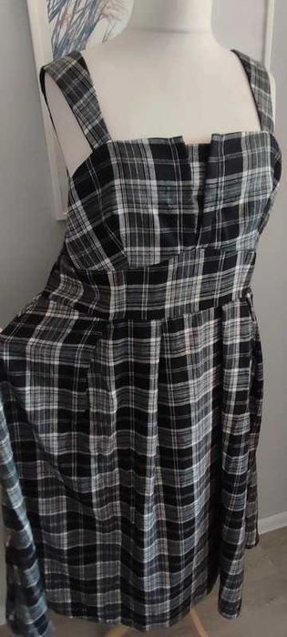 Nowa jak flanelowa sukienka midi krata 46/48
