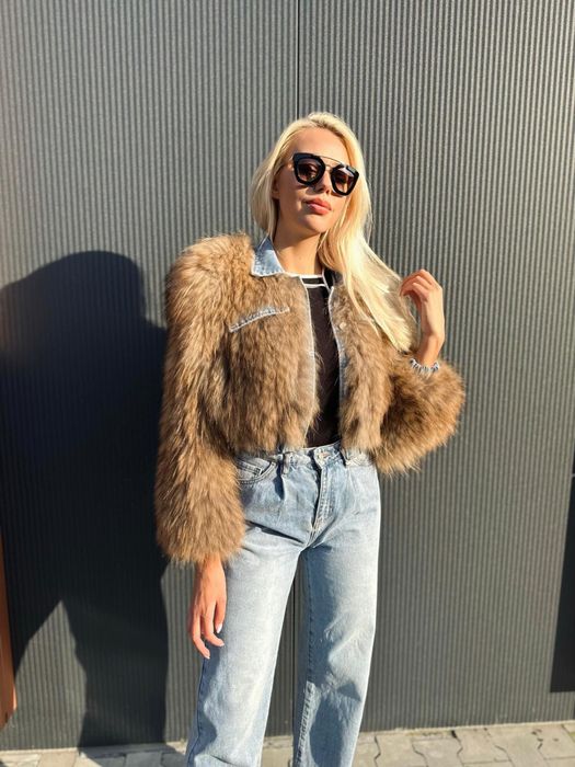 Kurtka jeans z futrem naturalnym/ R M/lis/