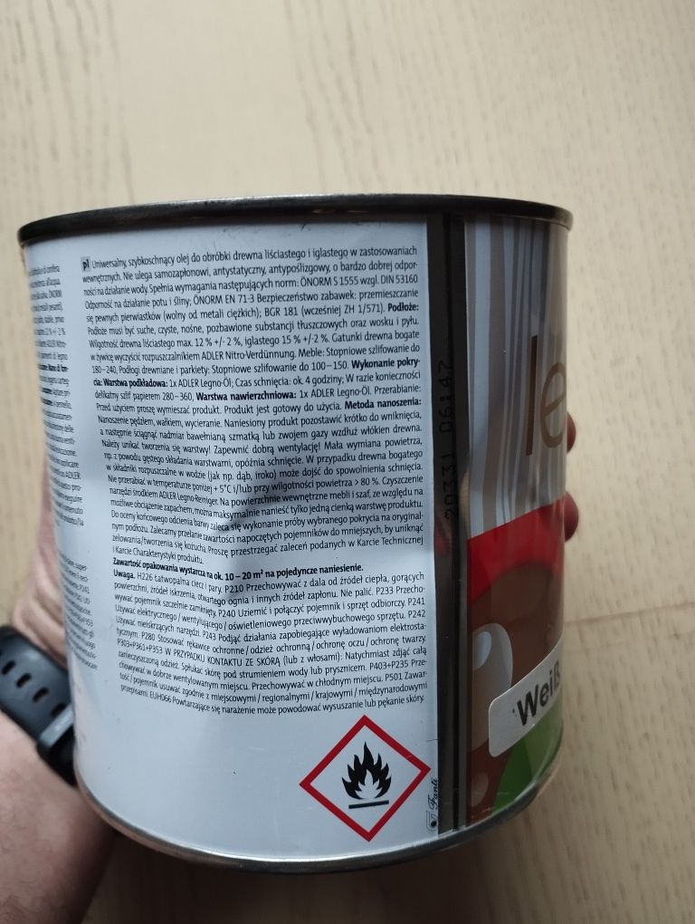 Adler Legno olej biały Weiss do drewna