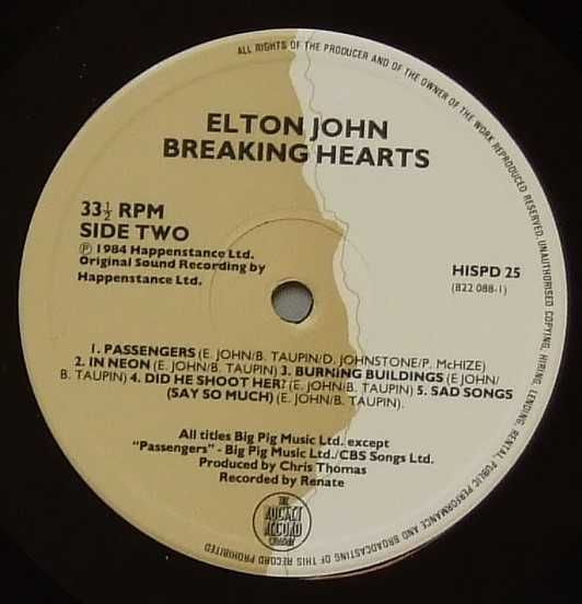 Elton John - Breaking Hearts, UK, EX, LP