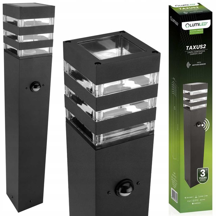 Słupek oświetleniowy prostokąt Lumiled E27 60 cm czarny, NOWY