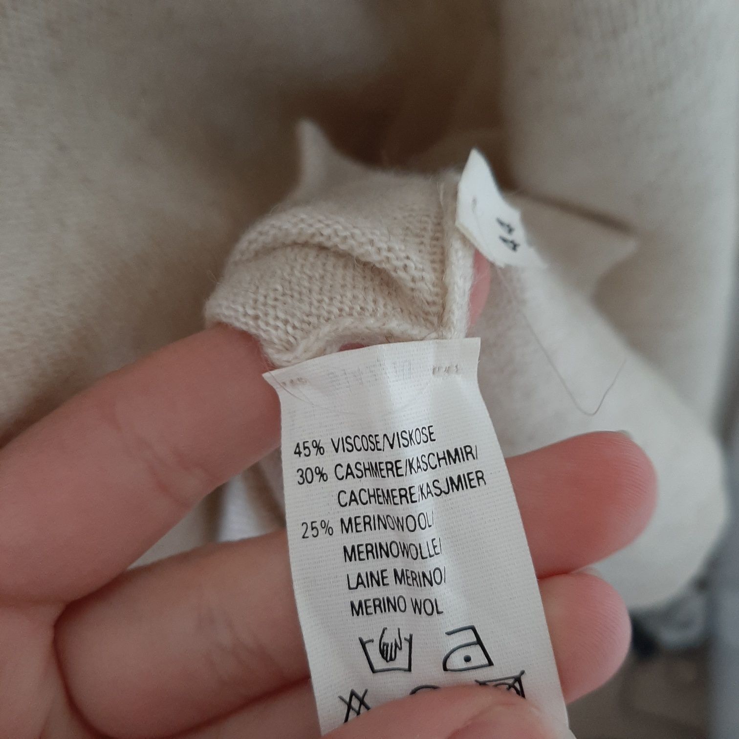 kaszmirowy, wełniany beżowy sweter 44 XXL