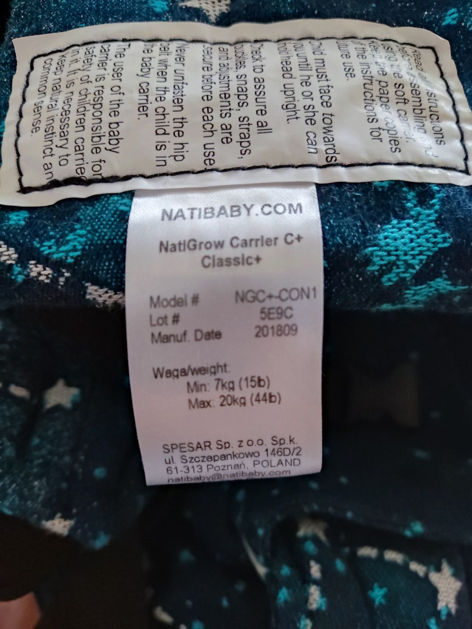 Natibaby nosidło ergonomiczne dla dzieci 7-20 kg galaktyka
