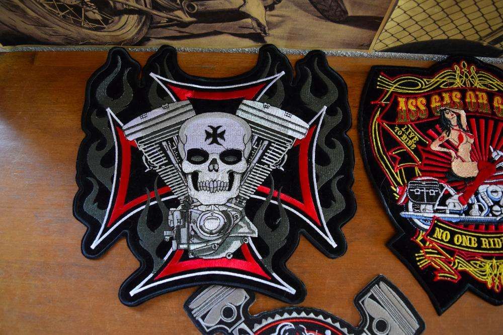 Emblemas ou bordados Motard skull cruz de malta chopper bobber pista