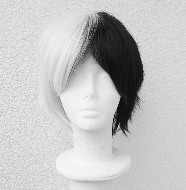 Monokuma Cruella de Mon cosplay wig peruka biała czarna krótka krótki