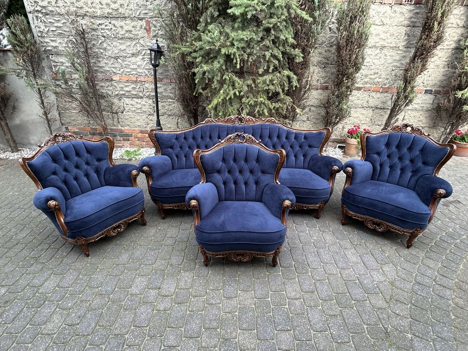 Wypoczynek Ludwikowski Sofa Kanpa + 3 Fotele Ludwik Po Renowacji !
