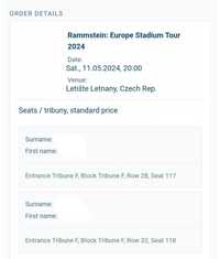 Bilet Rammstein 11.05 Praga