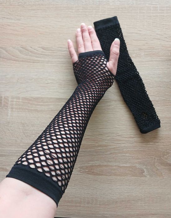 Рукавички сітка довгі карнавальні чорні перчатки напівпальці готичні