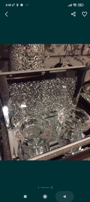 Świecznik lustrzany z kryształkami błyszczący srebrny Glamour