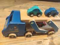 Drewniane auto laweta i samochodziki