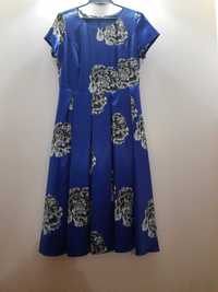Kobaltowa sukienka w szare kwiaty rozmiar 38