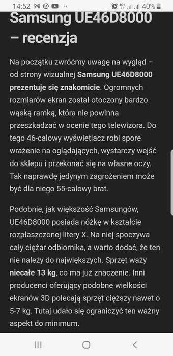 Telewizor smart Samsung 46 cali 3D zadbany sprawny elagancki  jakość