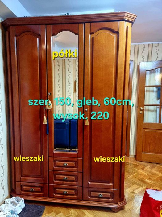 szafa drewniana trzydrzwiowa z lustrem