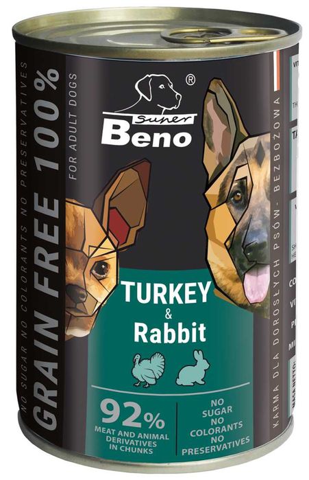 Super Beno  bezzbożowe kąski z indykiem i królikiem w sosie4x 415g