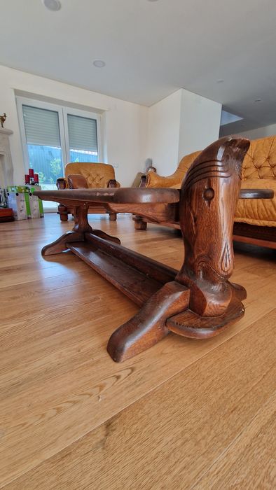 Conjunto de 3 sofás em pele e madeira