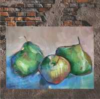 Obraz olejny, nowoczesny, do jadalni, kuchni "Gruszki i jabłko"