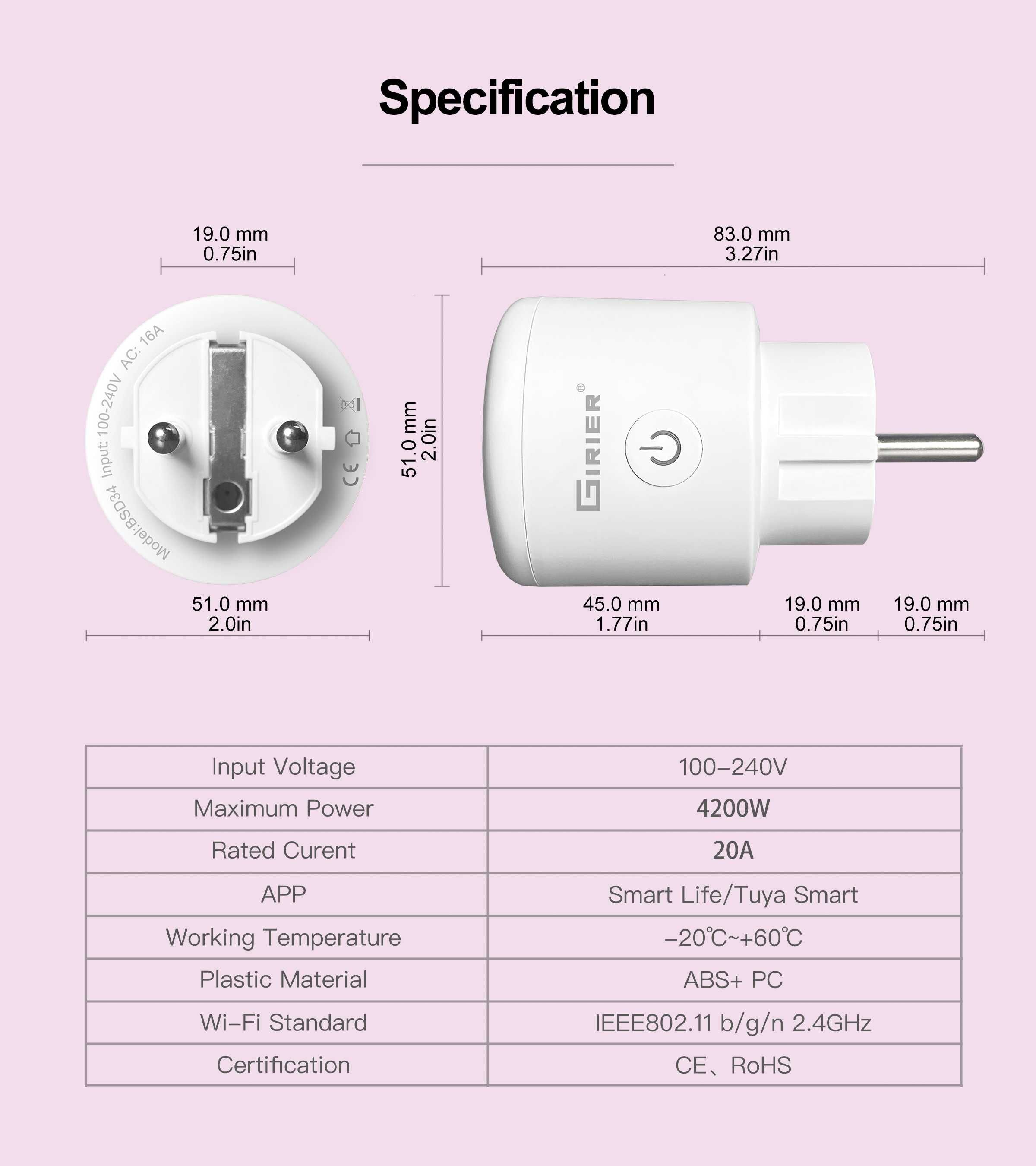 Tomada inteligente wifi plug 20A