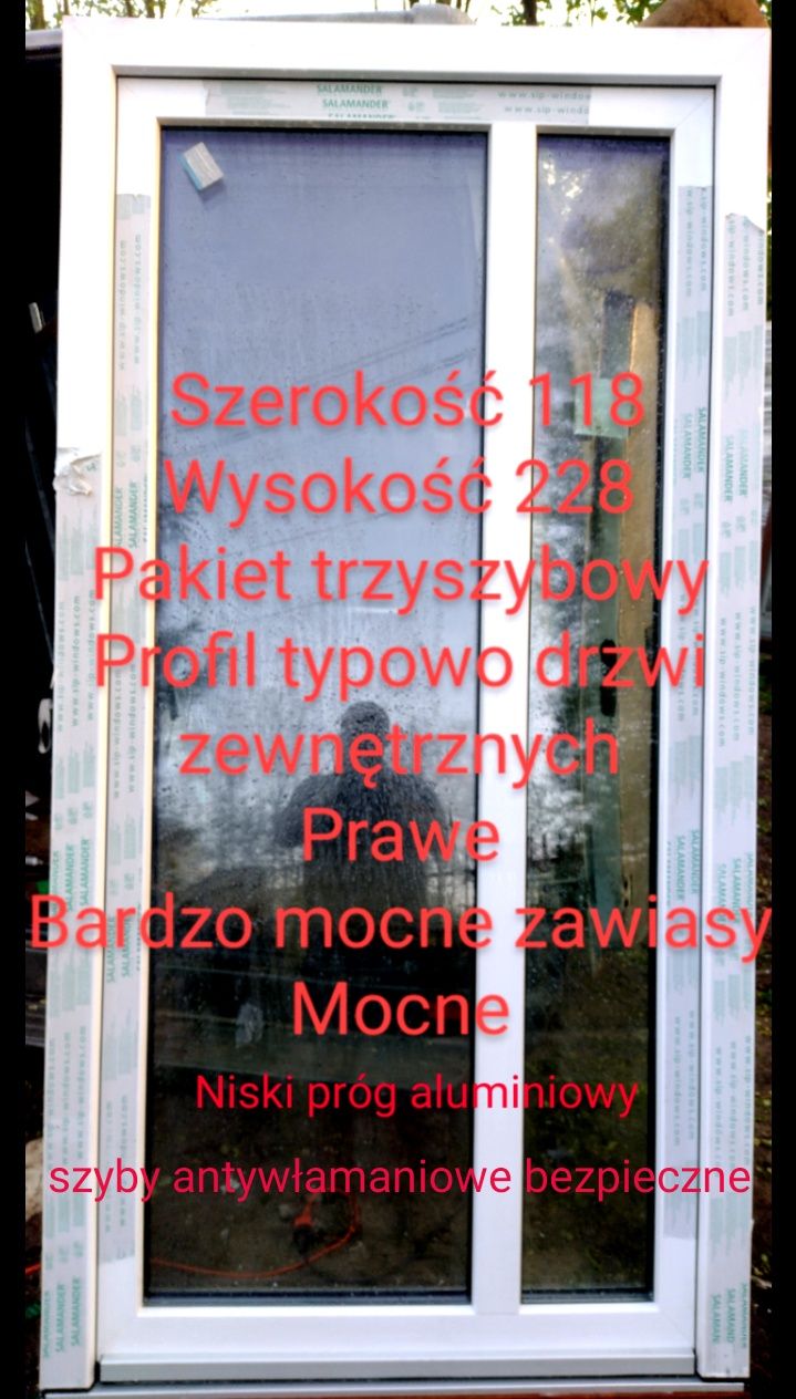 Drzwi zewnętrzne aluminiowe Aluprof.Ciepłe.3szyby Elektrozaczep.Nowe