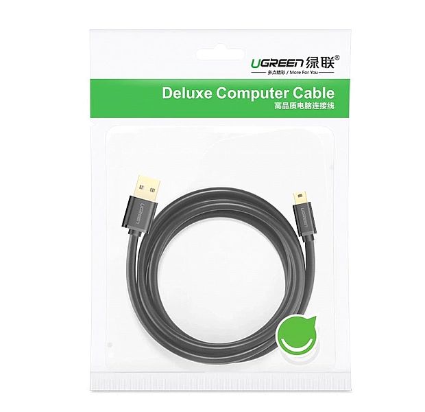 Ugreen kabel przewód USB - mini USB 480 Mbps 1 m czarny (US132, 10355)