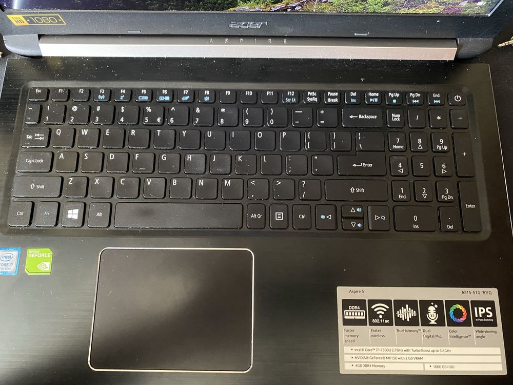 Laptop gamingowy Acer Aspire 5 i7 7500u/MX150/8ram/SSD