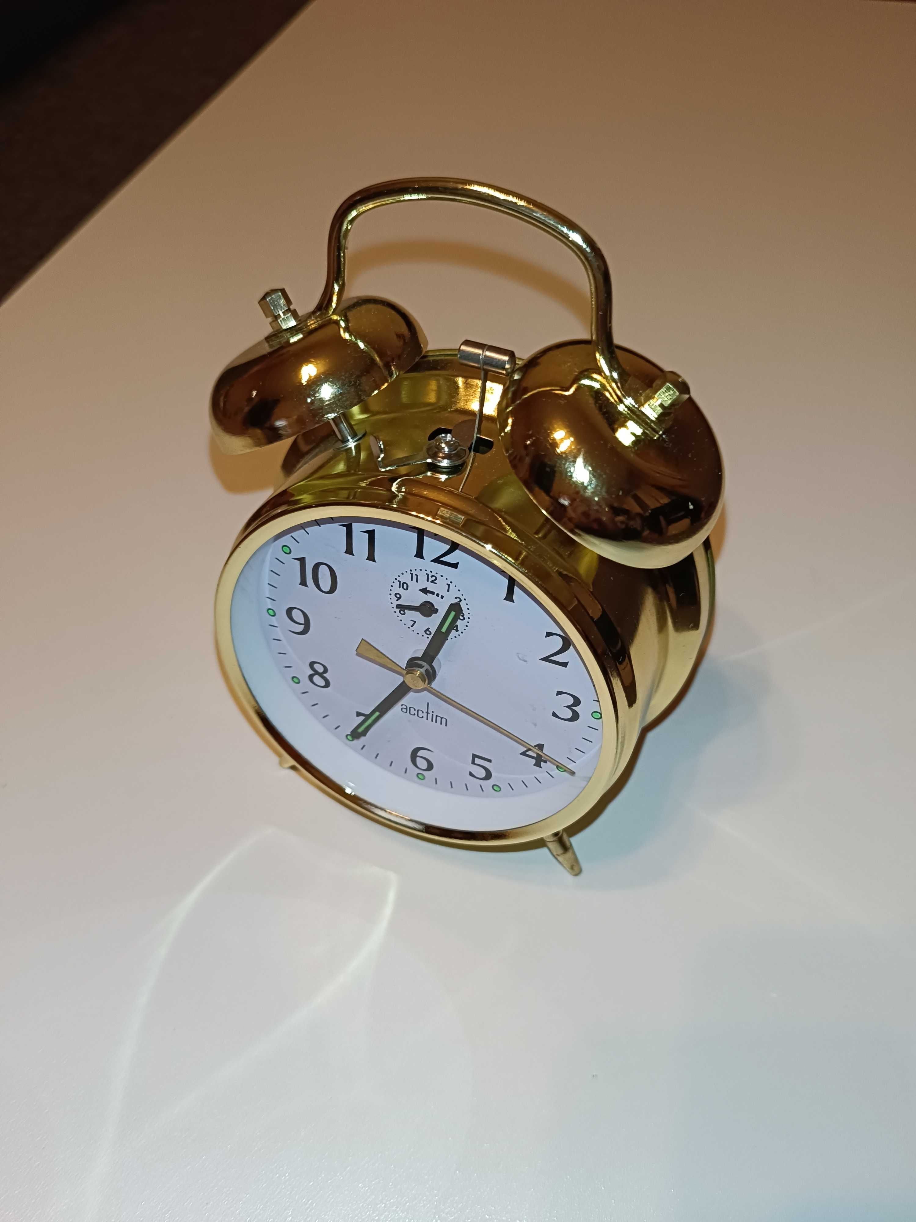 Zegar mosiężny budzik z podwójnym dzwonkiem złoty 11cm