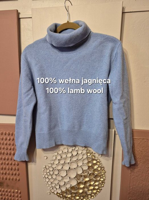 Błękitny golf 100% wełna M