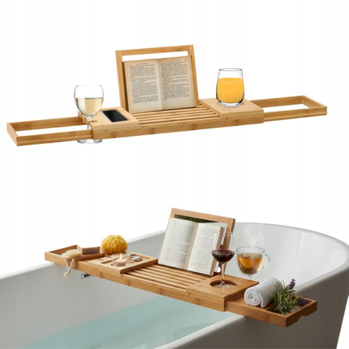 Bambusowa Półka Na Wannę Łazienkowy Organizer Regulowana Taca