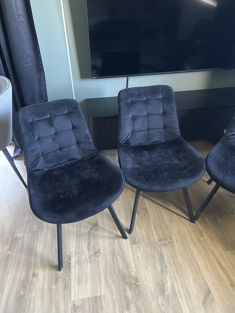 4x krzesla czarny weleur