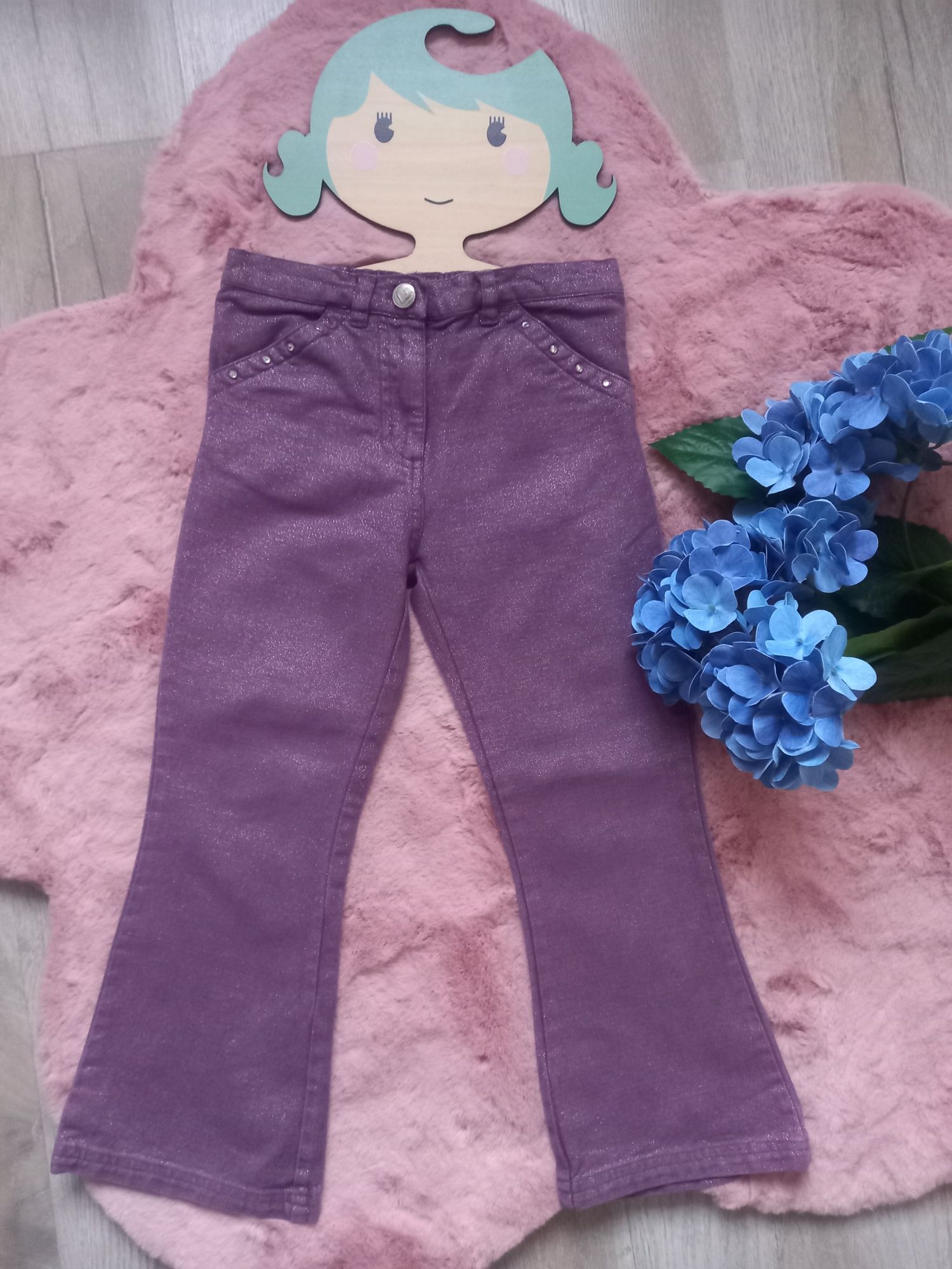 Spodnie dzwony fiolet srebrną nitką girl2girl 5-6 lat 116 cm
