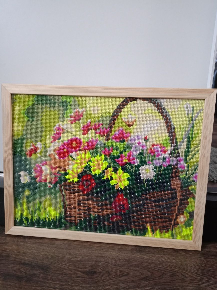 Obraz haft diamentowy gotowy 30x40 kwiaty ramka wiosna