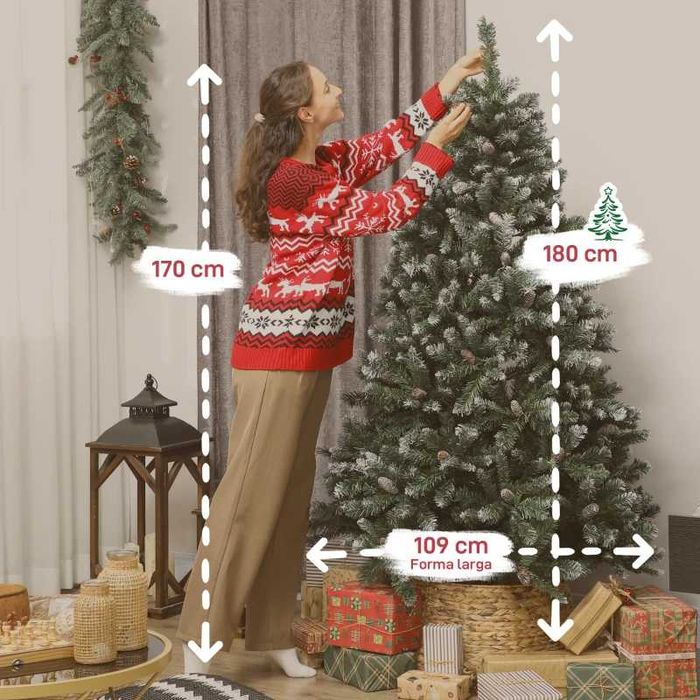 Árvore de Natal Artificial 180 com 910 Ramos com Neve 58 Pinhas