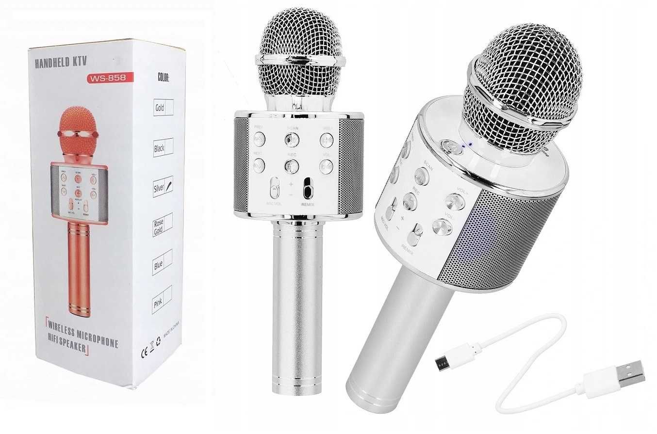 Mikrofon karaoke z głośnikiem Bluetooth 4.0 silver ** Video-Play