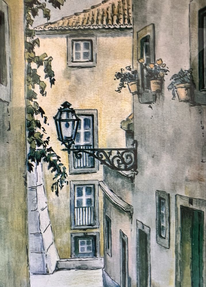 Pintura aguarela assinada por Júlio Sanches 1913