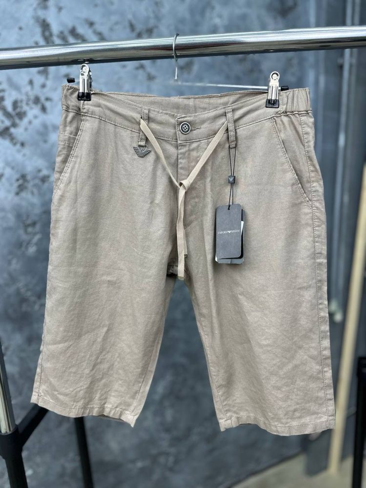 Чоловічі шорти з льону бренду Boss та Armani