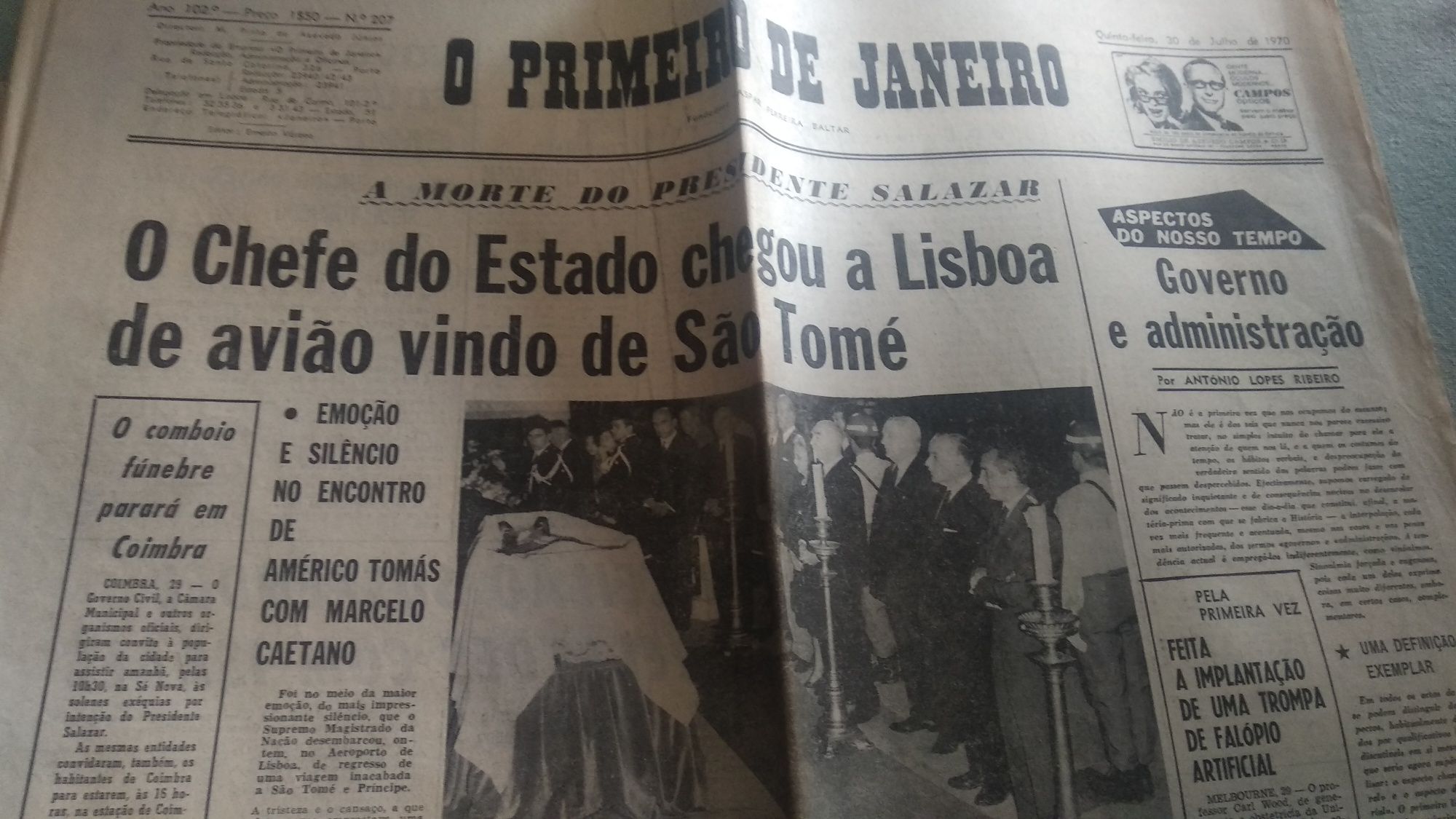 Jornais e revistas sobre a morte de António Oliveira Salazar