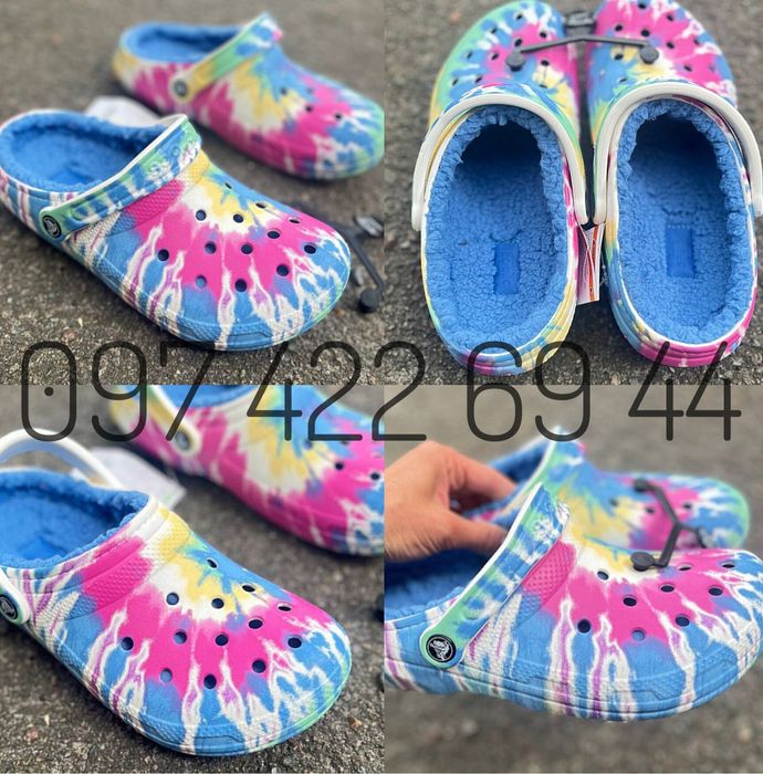 Стильні теплі Крокс Crocs сабо оригінал Crocs Baya Lined Tiedy