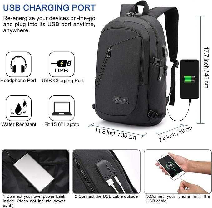 Plecak  na laptopa 15,6" z zabezpieczeniem przed kradzieżą portem USB