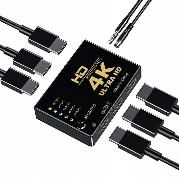 Przełącznik Switch HDMI 5x1 + pilot IR ROZGAŁĘŹNIK switch 5 portów 548