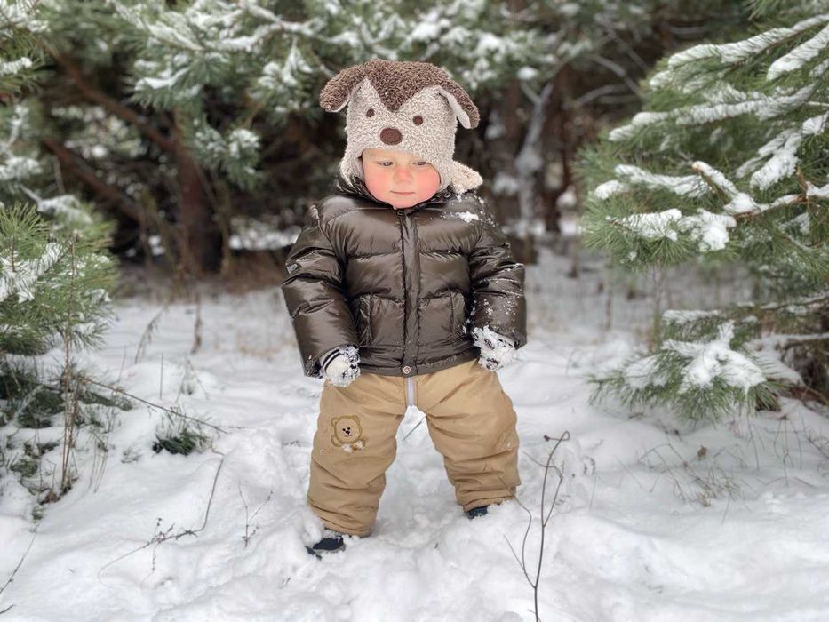 Дитяча зимова курточка пухова та шапка зимова з вушками