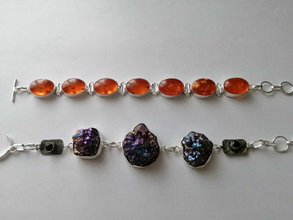 Срібний браслет, титанові друзи, бурштин
