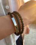 Pulseira em aço inoxidável, couro e pedras
