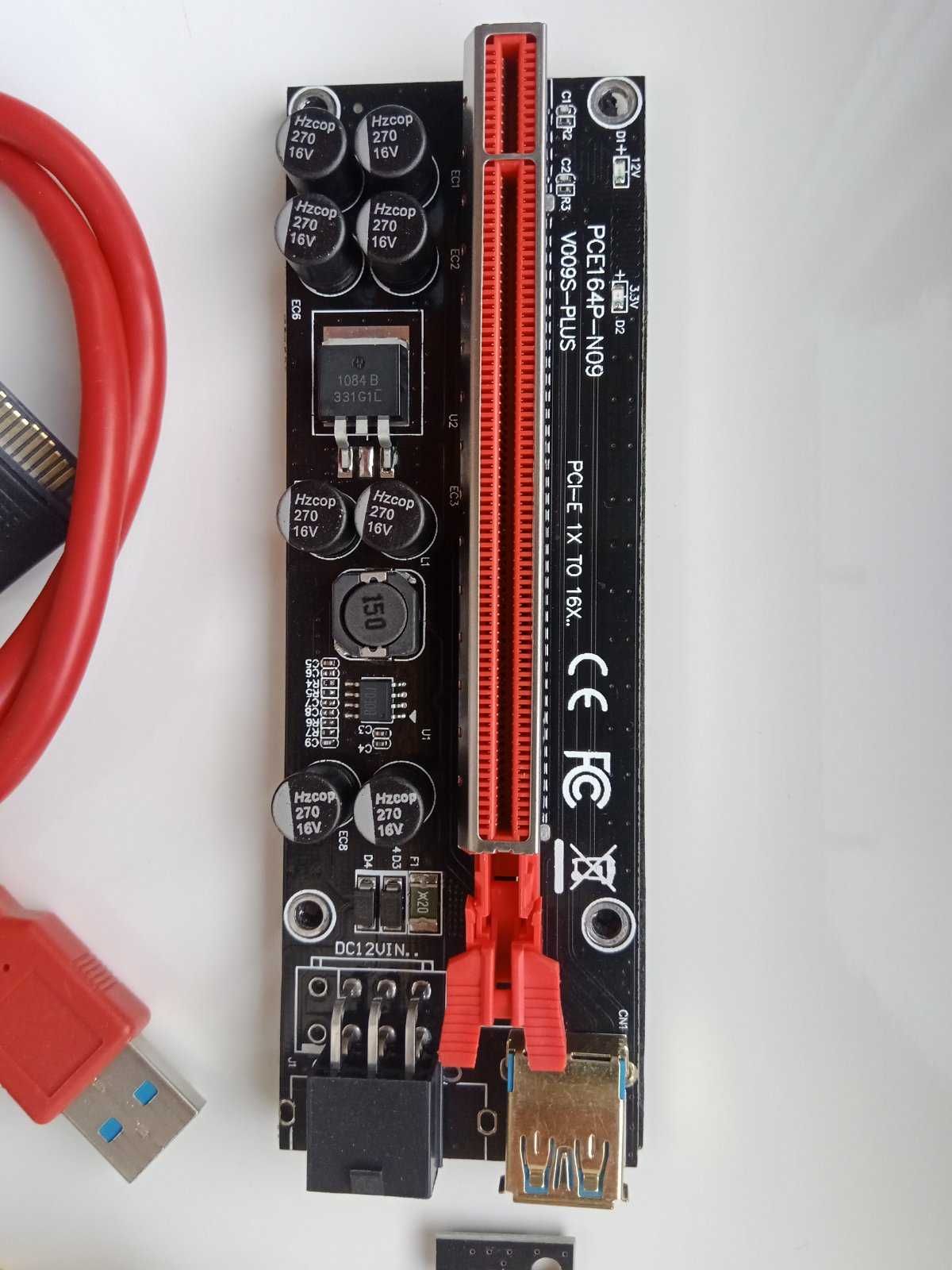 Ящик фермы, Райзеры для видеокарт с кабелями , сплитер PCI-E на 4 USB