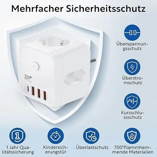 Багатопортова розетка 7-в-1 USB Socket NI2023EU (трійник-куб із вимика