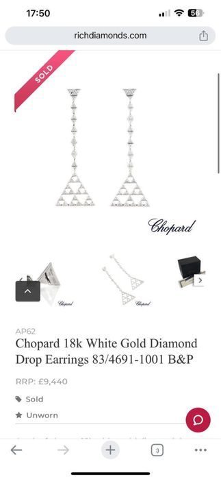 Серьги Chopard  Оригинал золото 750  грамм Бриллианты 0.91ct