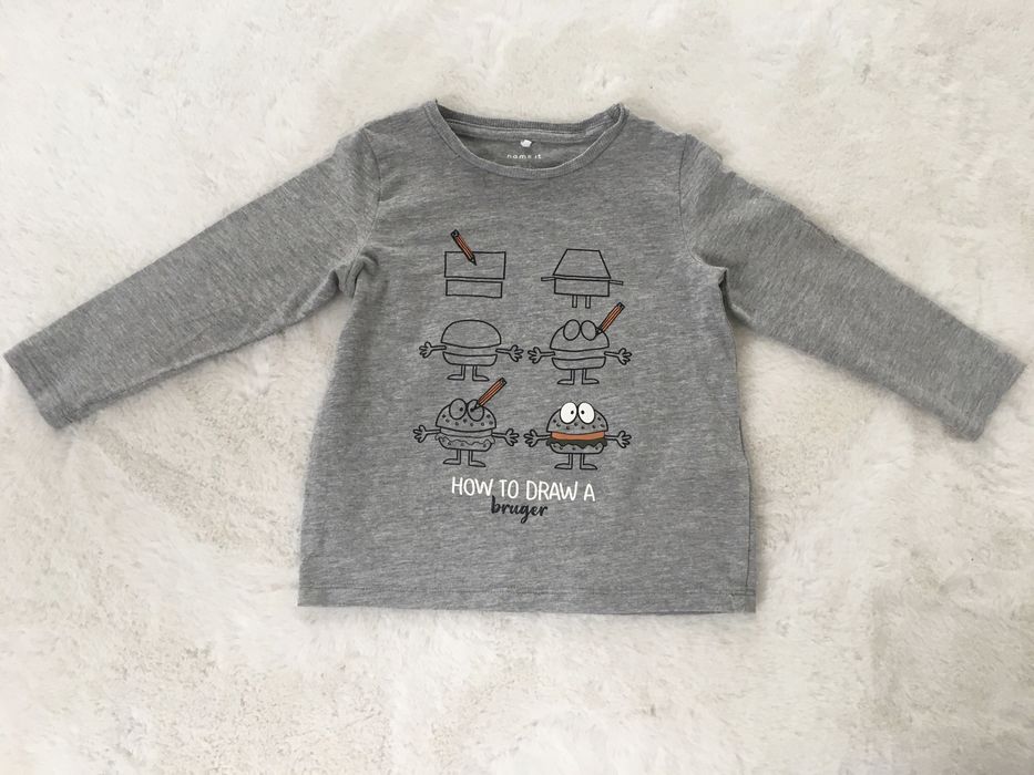 Bluzka name it How to draw a Burger organic cotton szara 92 hamburger