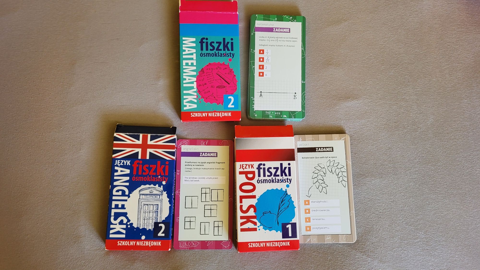 Fiszki ósmoklasisty do matematyki, angielskiego i polskiego