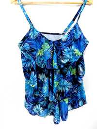 Tankini bluzka kąpielowa strój kostium print roślinny niebieski 42 XL