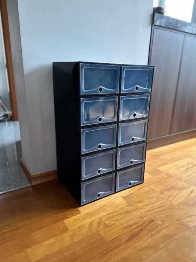 Czarne pudełka na buty organizer pojemnik na obuwie NOWY - 45 sztuk