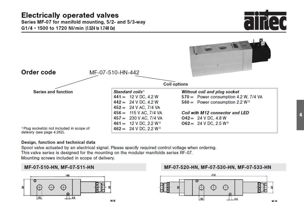 Пневмоклапан MF-07-510HN 5/2-WEGE MAGNETVENTIL 24 v