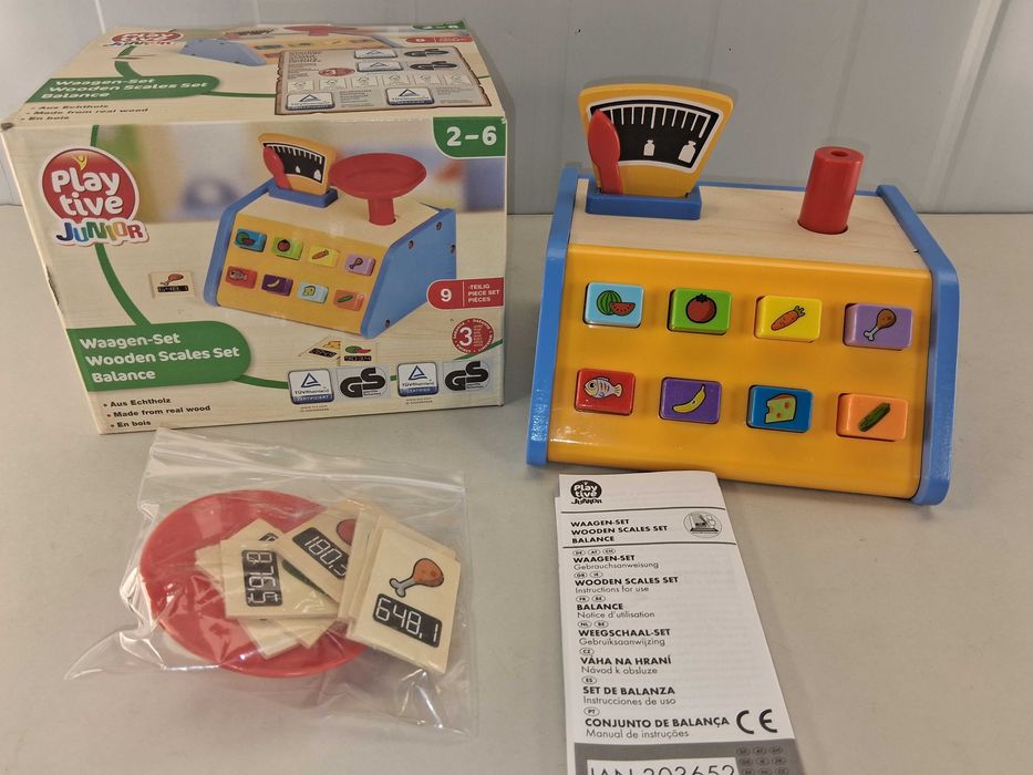 N114 Playtive Junior Drewniana Waga Sklep Kasa Fiskalna 9 Elementów